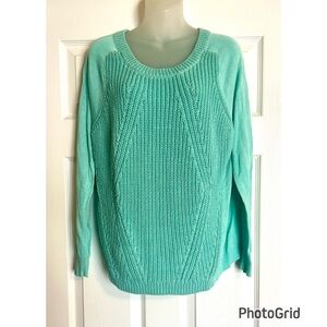 Worthington Aqua Crew Neck Sweater with Ribbed Knit Front